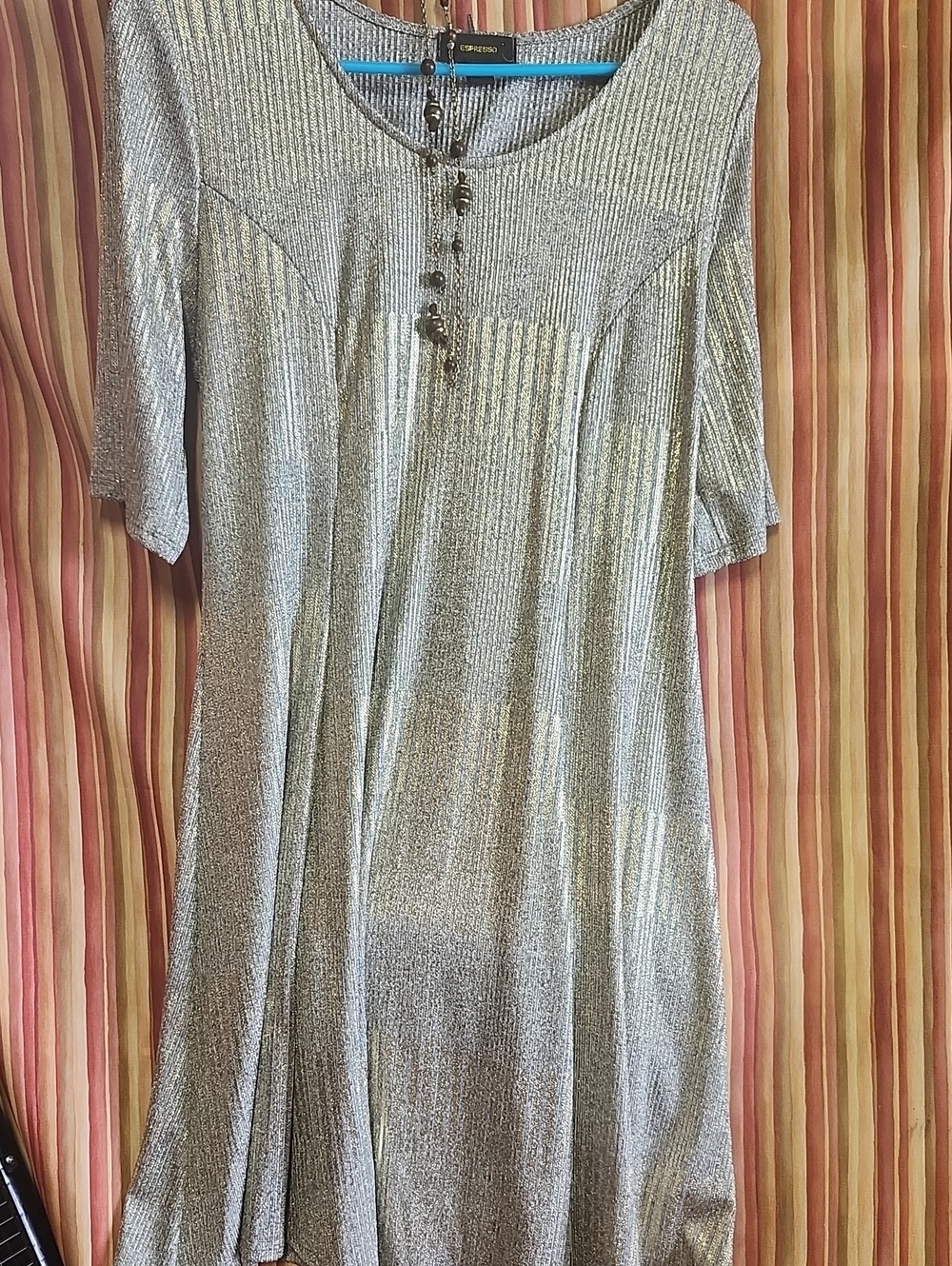 3/$15.00 Espresso Silver Metallic Ribbed Midi Dress